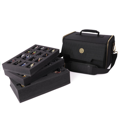 ENHANCE Miniature Figure Satchel - Compact Storage & Carrying Case for DnD Miniatures with Shoulder Strap, 3 Foam Trays (2 Pre-Cut and 1 Pick & Pluck Tray) - Fits Standard 20mm to 25mm Figures