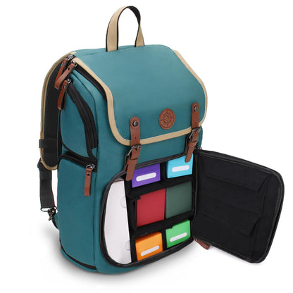 ENHANCE Full-Size Trading Card Storage Box Backpack for Playing Card Case - Card Binder Space, TCG Deck Box Storage, Playmat Holder - Compatible with Magic The Gathering, YuGiOh, DND (Green)