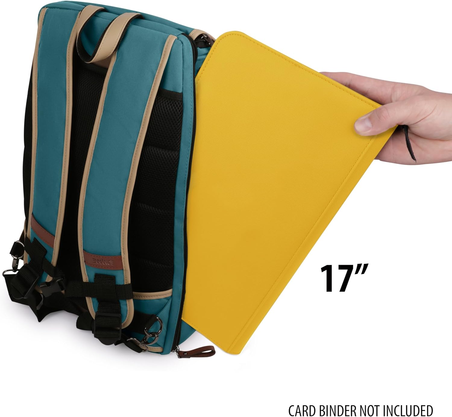 ENHANCE Full-Size Trading Card Storage Box Backpack for Playing Card Case - Card Binder Space, TCG Deck Box Storage, Playmat Holder - Compatible with Magic The Gathering, YuGiOh, DND (Green)