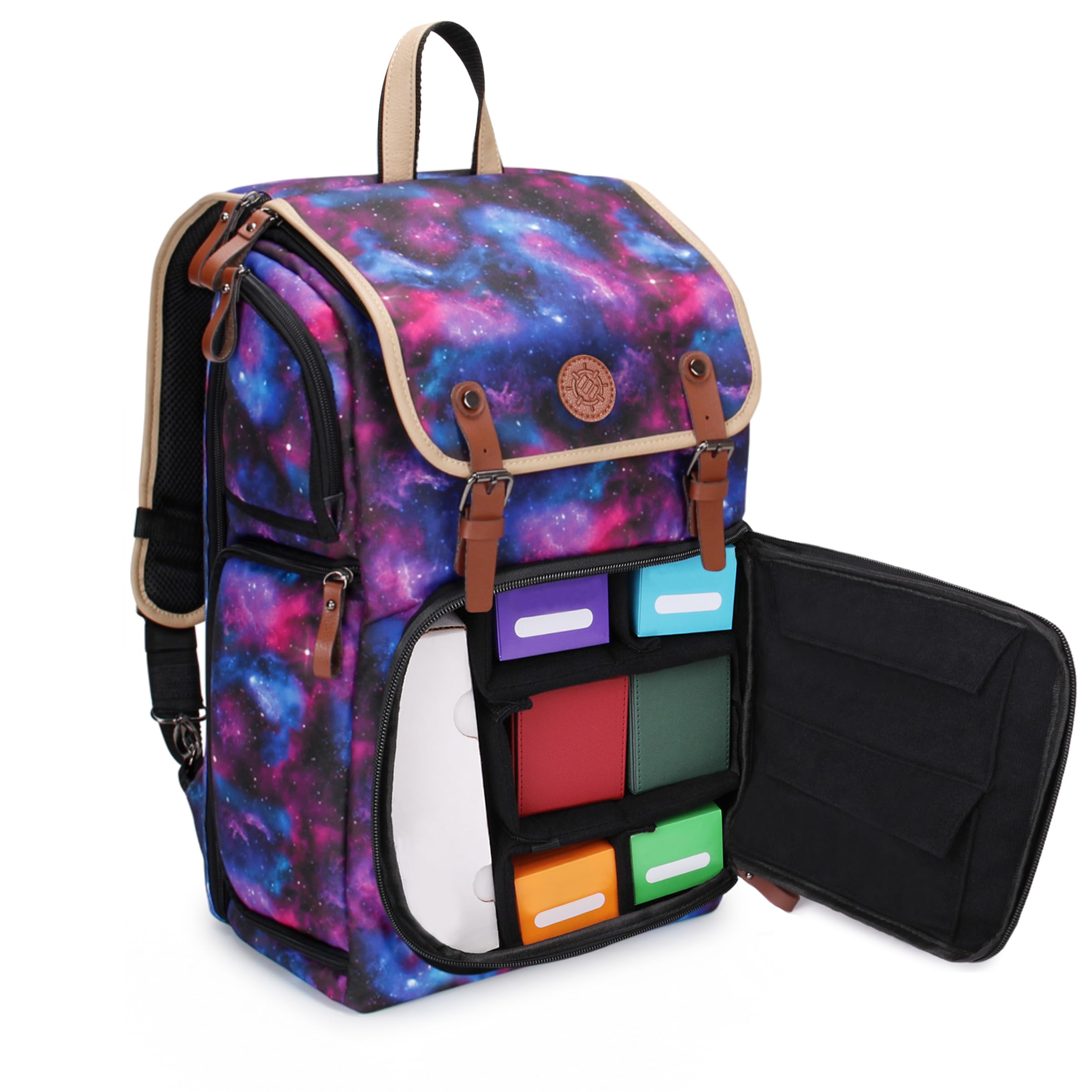 ENHANCE Full-Size Trading Card Storage Box Backpack for Playing Card Case - Card Binder Space, TCG Deck Box Storage, Playmat Holder - Compatible with Magic the Gathering, YuGiOh, DnD (Galaxy