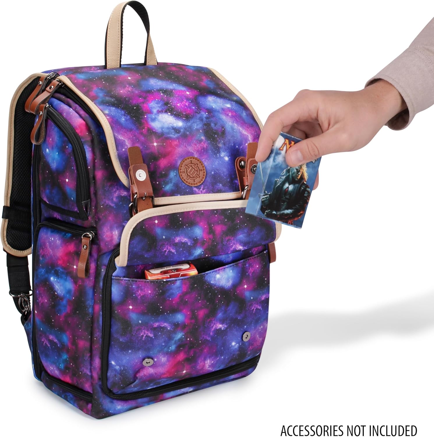 ENHANCE Full-Size Trading Card Storage Box Backpack for Playing Card Case - Card Binder Space, TCG Deck Box Storage, Playmat Holder - Compatible with Magic the Gathering, YuGiOh, DnD (Galaxy