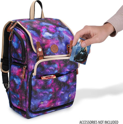 ENHANCE Full-Size Trading Card Storage Box Backpack for Playing Card Case - Card Binder Space, TCG Deck Box Storage, Playmat Holder - Compatible with Magic the Gathering, YuGiOh, DnD (Galaxy