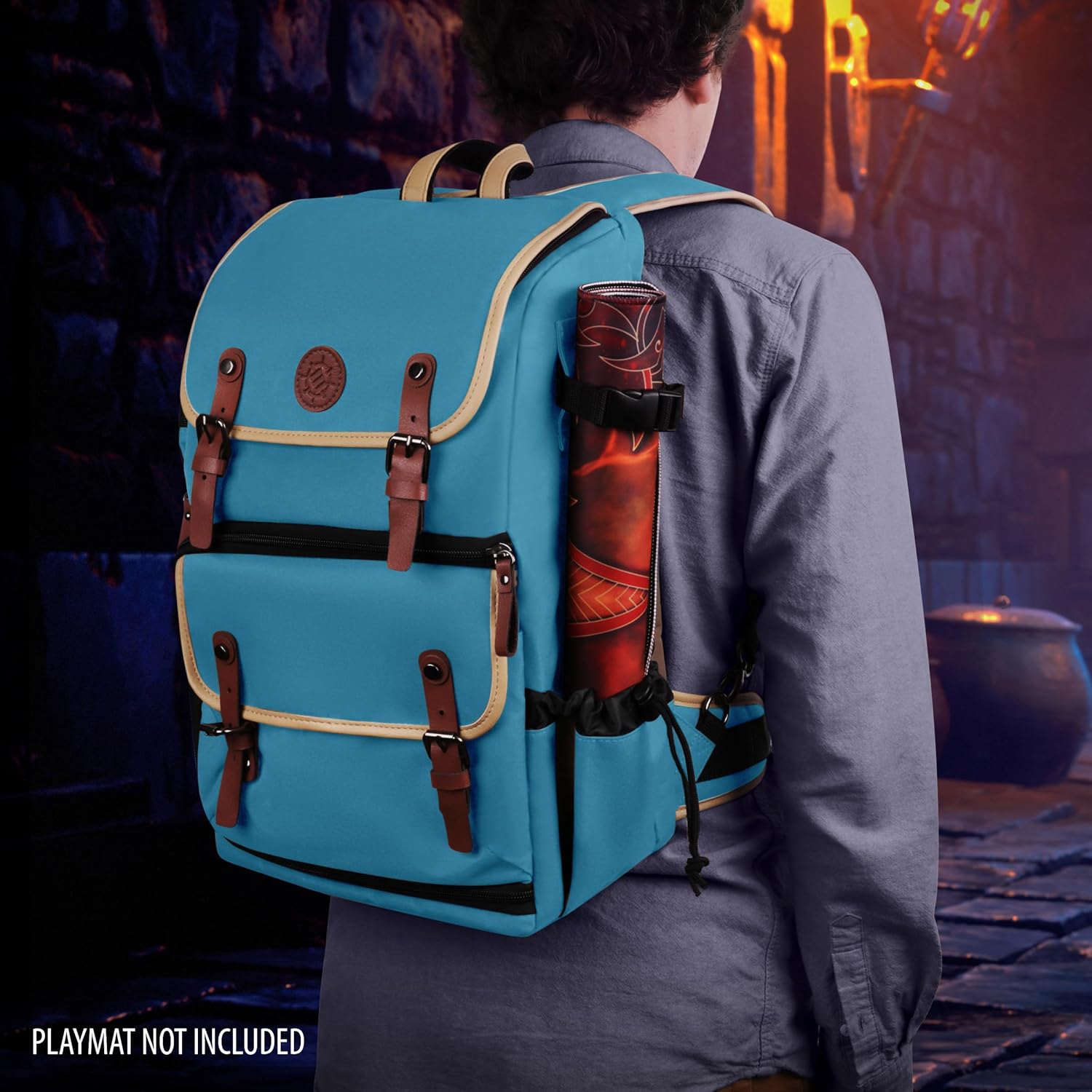 ENHANCE Designer Edition Trading Card Backpack - MTG Deck Bag Card Binder Space, TCG Deck Box Storage, Playmat Holder - Compatible with Magic the Gathering, Pokemon, Lorcana (Canvas Look - Blue