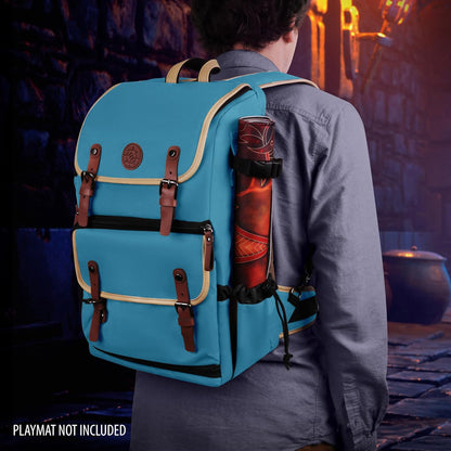 ENHANCE Designer Edition Trading Card Backpack - MTG Deck Bag Card Binder Space, TCG Deck Box Storage, Playmat Holder - Compatible with Magic the Gathering, Pokemon, Lorcana (Canvas Look - Blue