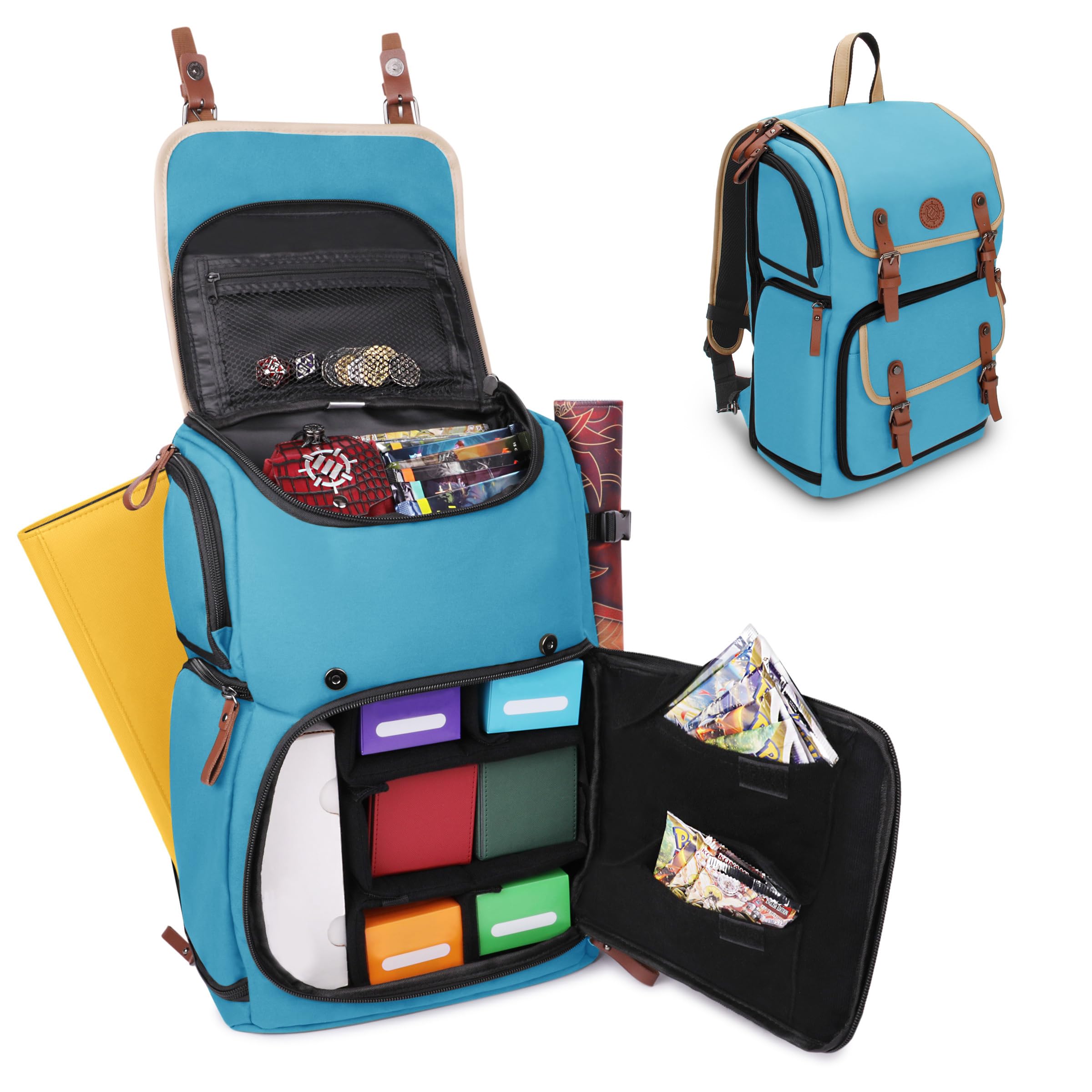 ENHANCE Designer Edition Trading Card Backpack - MTG Deck Bag Card Binder Space, TCG Deck Box Storage, Playmat Holder - Compatible with Magic the Gathering, Pokemon, Lorcana (Canvas Look - Blue