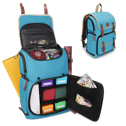 ENHANCE Designer Edition Trading Card Backpack - MTG Deck Bag Card Binder Space, TCG Deck Box Storage, Playmat Holder - Compatible with Magic the Gathering, Pokemon, Lorcana (Canvas Look - Blue