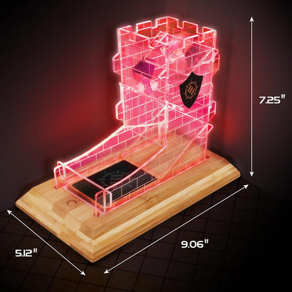 ENHANCE Tabletop LED Dice Tower with 7pc Dice Set for RPG Games - Clear Dice Set, LED Dice Roller with Bamboo Base and Castle Tower Design, Roll Up to 14 Standard Dice at Once - Great for Game Night