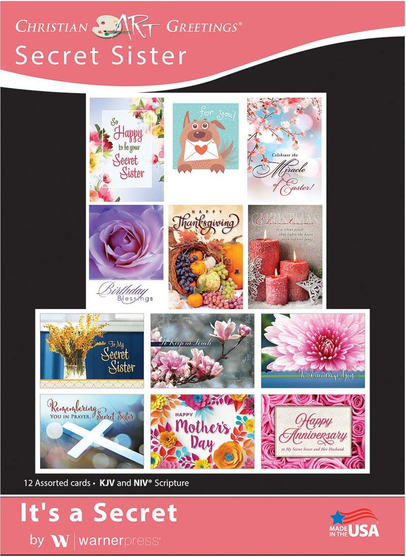 Secret Sister - All Occasion - It's A Secret - KJV and NIV Scripture Greeting Cards - (Box of 12