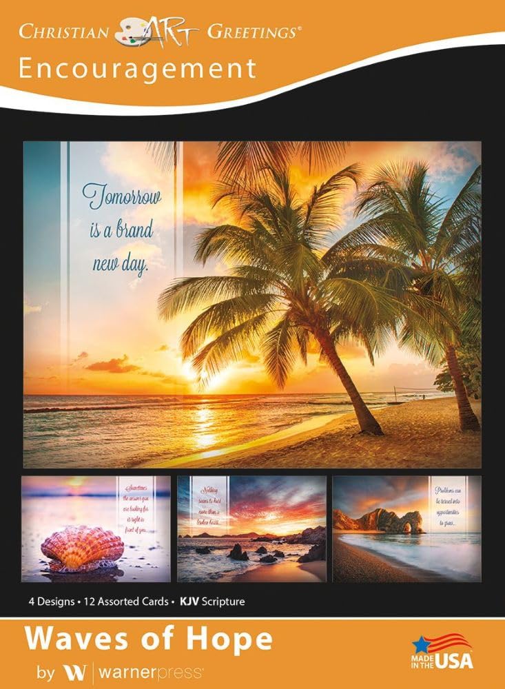 Boxed Greeting Cards - Christian Encouragement Cards with Envelopes - Waves of Hope - KJV Scripture - Package of 12