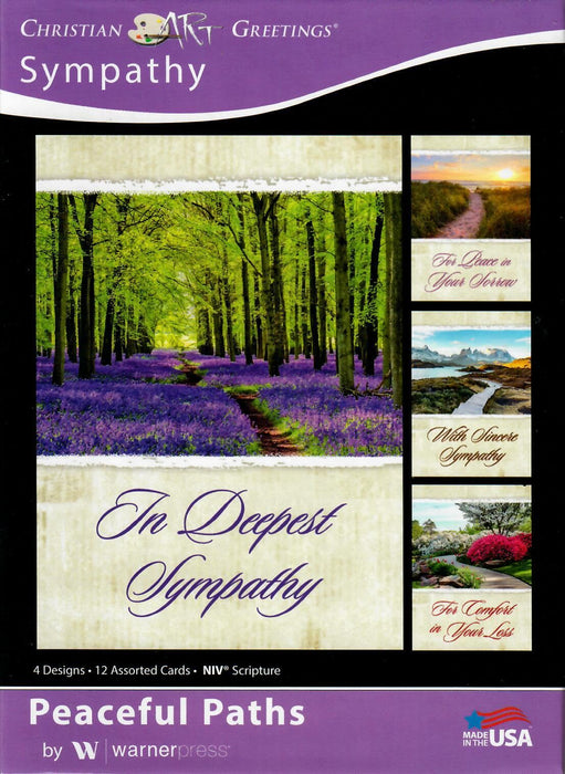 Boxed Greeting Cards - Christian Sympathy Cards with Envelopes - Peaceful Paths - NIV Scripture - Package of 12