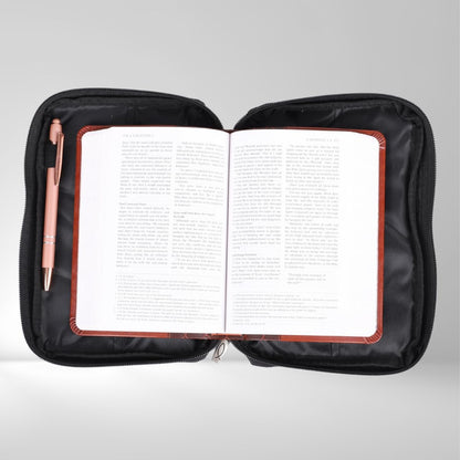 Plain Black Bible Covers | Bible Carrying Case for Men | Bible Bags for Women | Bible Case for Girls Boys | Bible Study Supplies with Ribbon Bookmark Pen Loop Zipper Pockets (9.00 x 6.50 x 1.75)