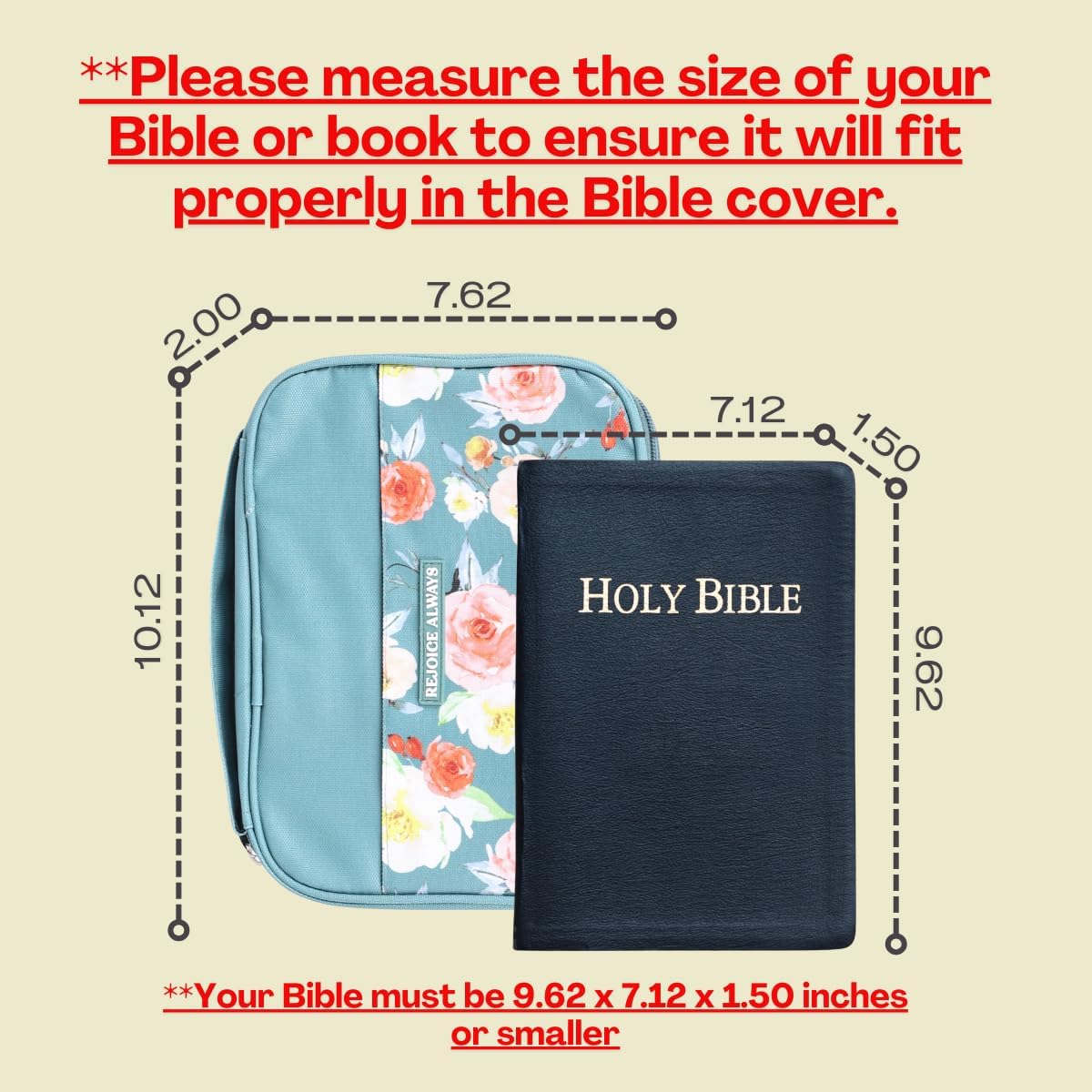 Rejoice Large Bible Cover | Bible Holder | Bible Bag| Bible Carrying Case | Bible Protective Case | Made in Canvas with Handle | Zipper, Pen Loop