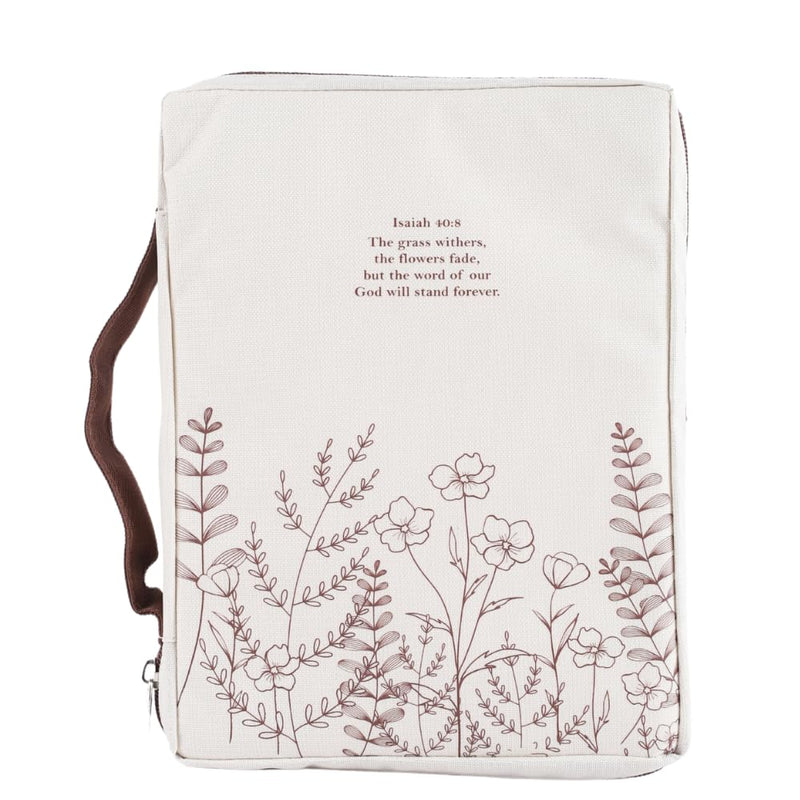Off White Bible Bag Book Case | Bible Cover Case for Women | Bible Case for Girls | Bible Carrying Case | Bible Book Cover with Handle Ribbon Bookmark Pen Loop Organizer Pockets (9X6.37X1.25 Inches)