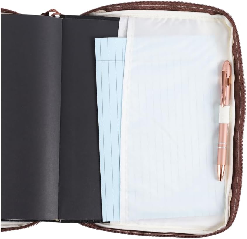 Off White Bible Bag Book Case | Bible Cover Case for Women | Bible Case for Girls | Bible Carrying Case | Bible Book Cover with Handle Ribbon Bookmark Pen Loop Organizer Pockets (9X6.37X1.25 Inches)