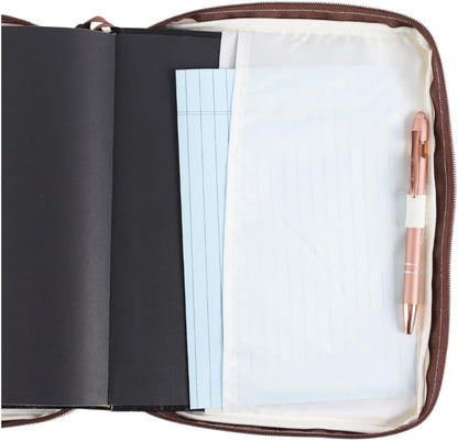 Off White Bible Bag Book Case | Bible Cover Case for Women | Bible Case for Girls | Bible Carrying Case | Bible Book Cover with Handle Ribbon Bookmark Pen Loop Organizer Pockets (9X6.37X1.25 Inches)