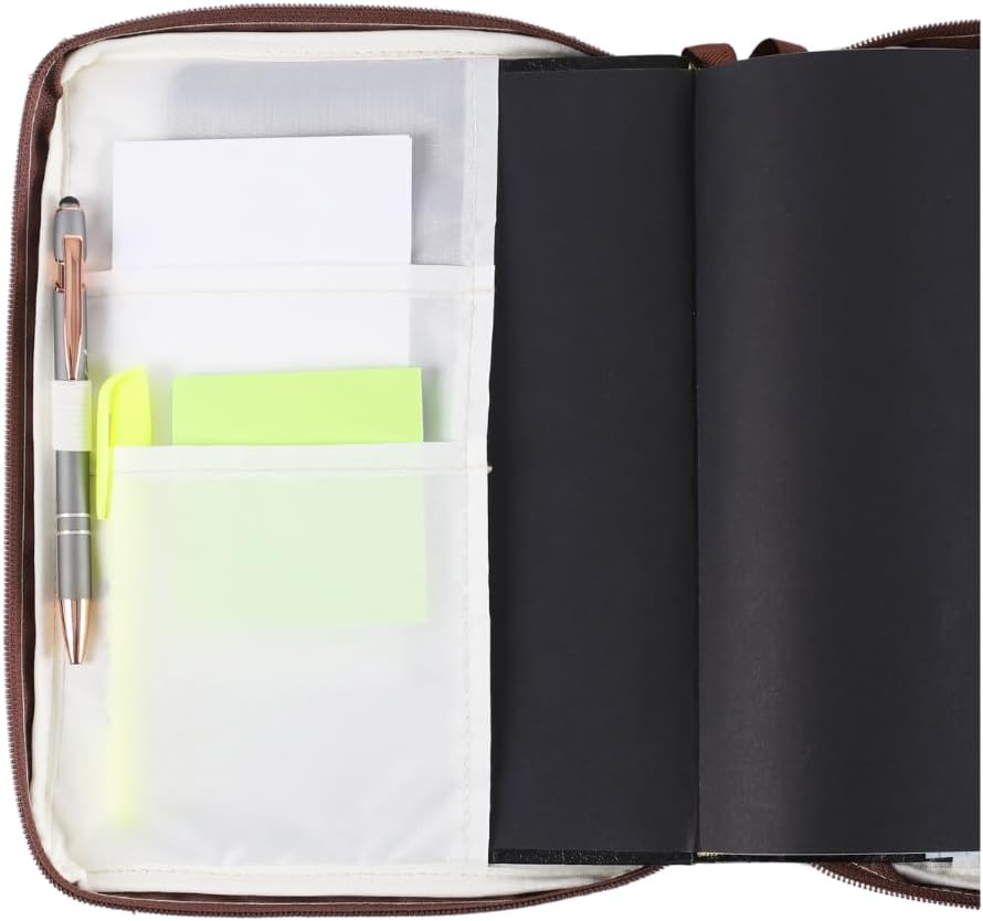 Off White Bible Bag Book Case | Bible Cover Case for Women | Bible Case for Girls | Bible Carrying Case | Bible Book Cover with Handle Ribbon Bookmark Pen Loop Organizer Pockets (9X6.37X1.25 Inches)