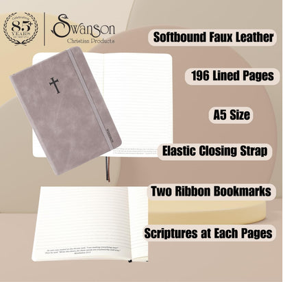 Swanson Christian Products - Grey - Wineskin Softbound Cover - Writing Journal - 8.3 x 5.8 Inches (A5 Size) - 196 Lined Pages