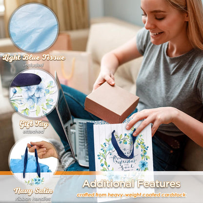 Christian Art Gifts Gift Bag/Tissue Paper Set A Sweet Friend Proverbs 27:9 Bible Verse, Blue Floral, Medium