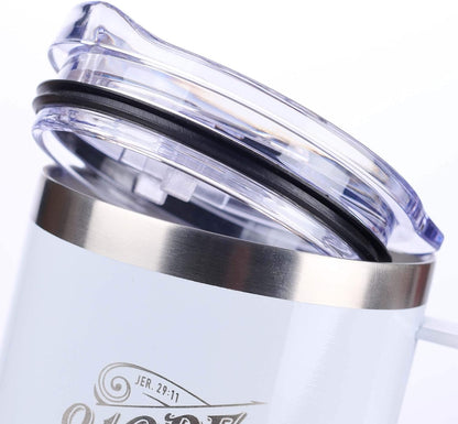 Christian Art Gifts Hope and a Future Stainless Steel White Mug w/Jeremiah 29:11 - Camp Style Travel Mug, Christian Mug for Women/Men (11oz Double Wall Vacuum Insulated Coffee Mug with Lid and Handle