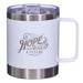 Christian Art Gifts Hope and a Future Stainless Steel White Mug w/Jeremiah 29:11 - Camp Style Travel Mug, Christian Mug for Women/Men (11oz Double Wall Vacuum Insulated Coffee Mug with Lid and Handle