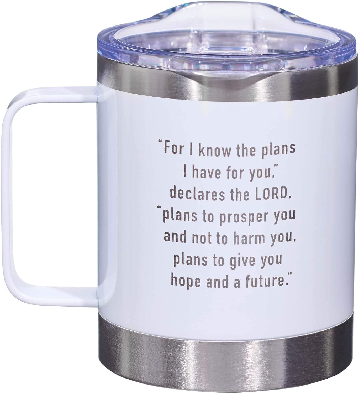 Christian Art Gifts Hope and a Future Stainless Steel White Mug w/Jeremiah 29:11 - Camp Style Travel Mug, Christian Mug for Women/Men (11oz Double Wall Vacuum Insulated Coffee Mug with Lid and Handle