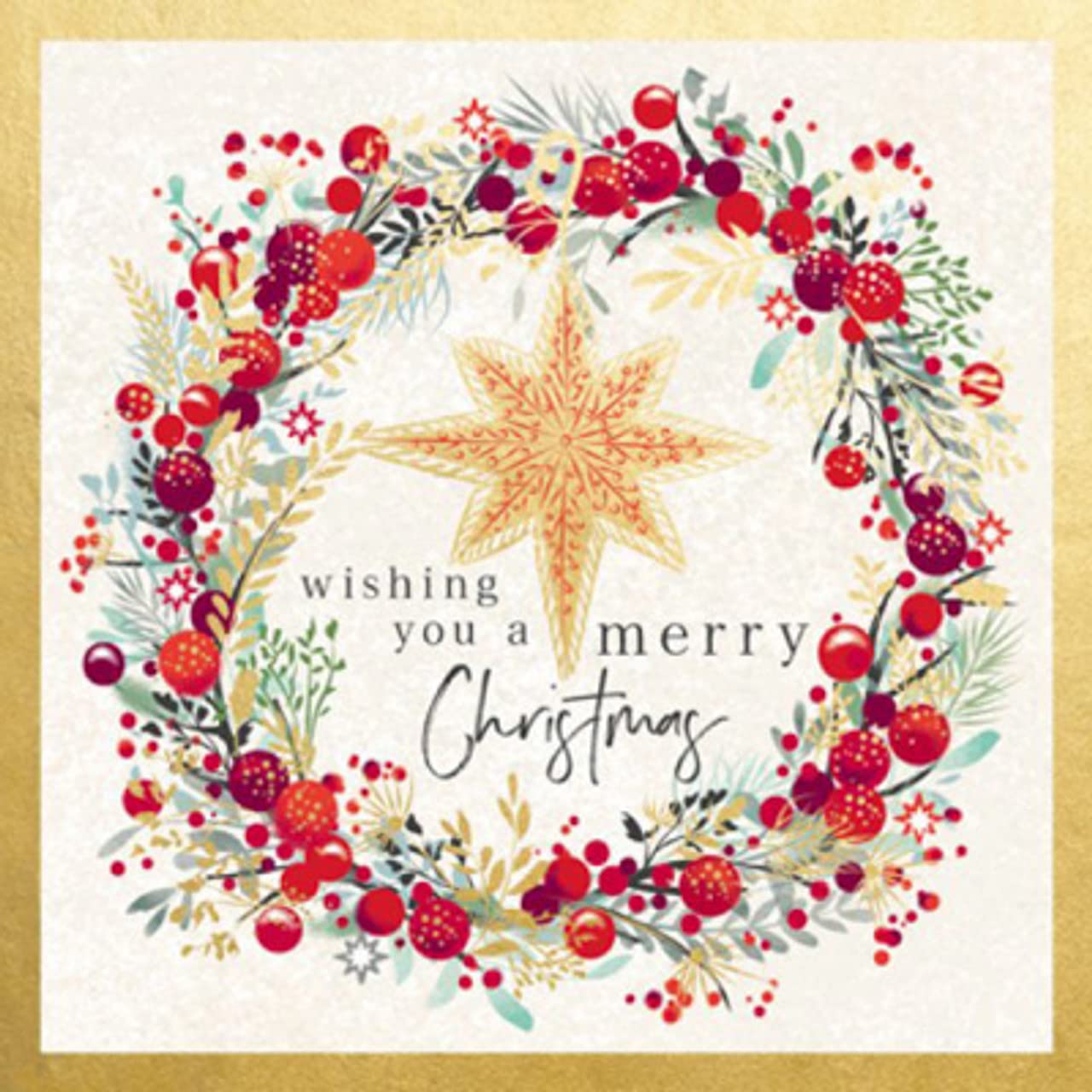 Christmas Star & Berry Wreath - Pack of five Charity Christmas cards (137 x 137mm) and envelopes.
