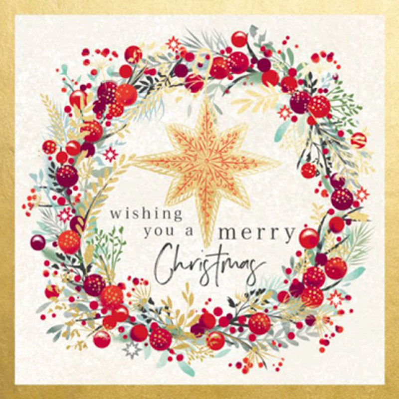 Christmas Star & Berry Wreath - Pack of five Charity Christmas cards (137 x 137mm) and envelopes.