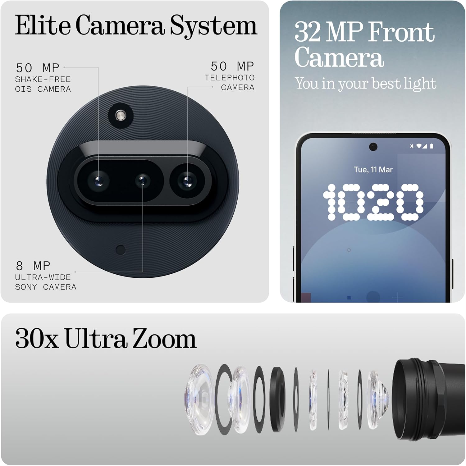Nothing Phone (3a) 128 GB - mobile phone with 32 MP front camera, 30x ultra zoom, 50W fast charging and 6.77" FHD+ flexible AMOLED display - Black