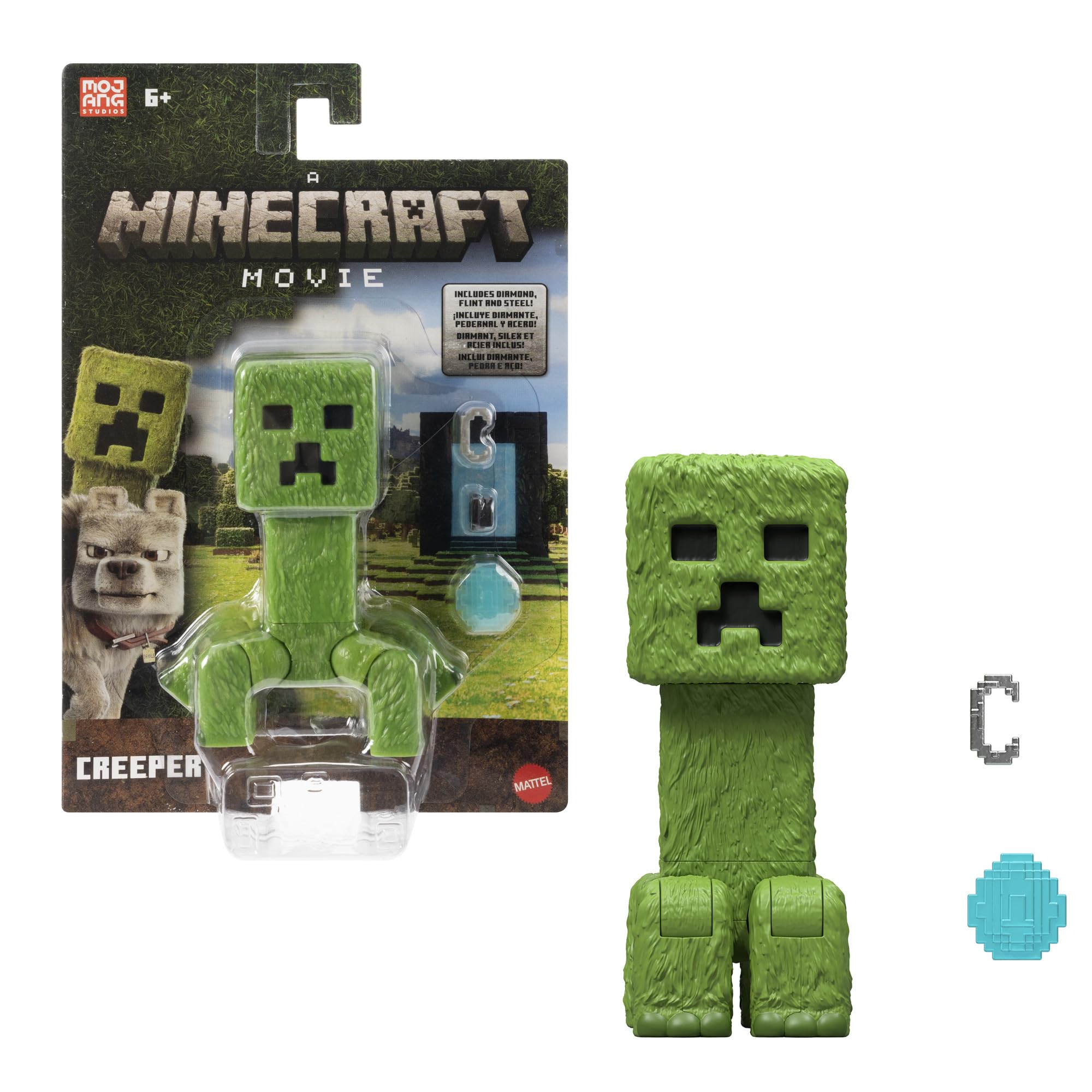 Mattel Minecraft Action Figure & Accessories Set, 4-inch Creeper Posable Character Collectible Inspired by A Minecraft Movie, JFR58