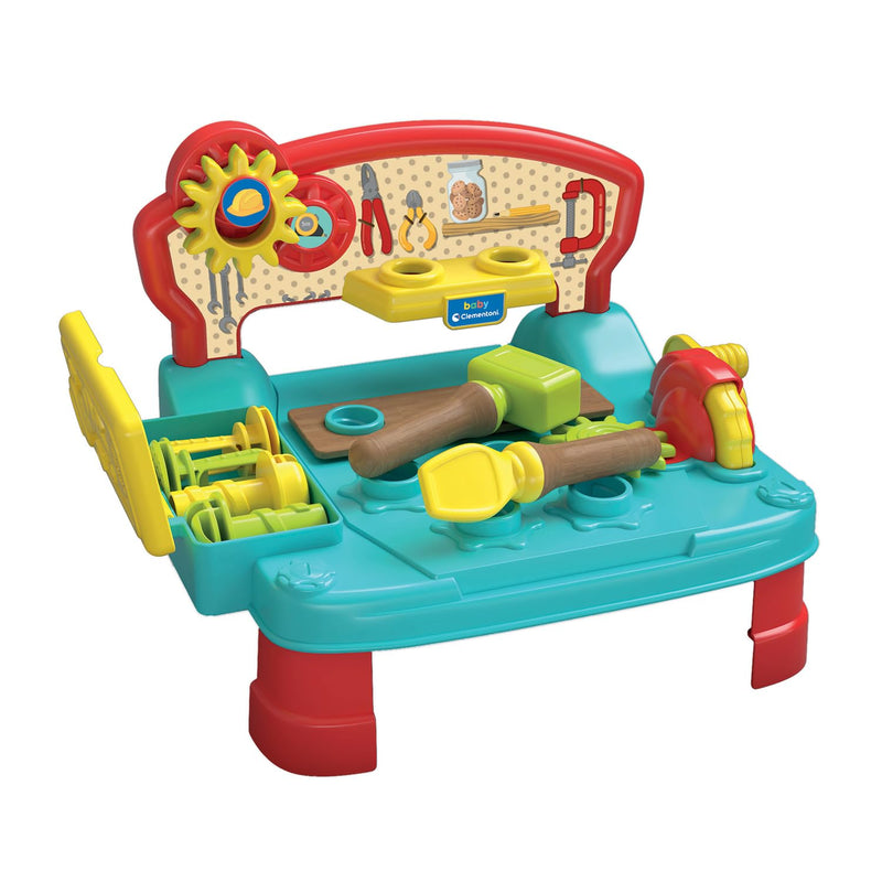Clementoni Babywerkbank met accessoires - speelgoed voor baby's en kinderen vanaf 12 maanden met hamer, schroevendraaier en veel accessoires - sensorisch en motoriekspeelgoed 17968