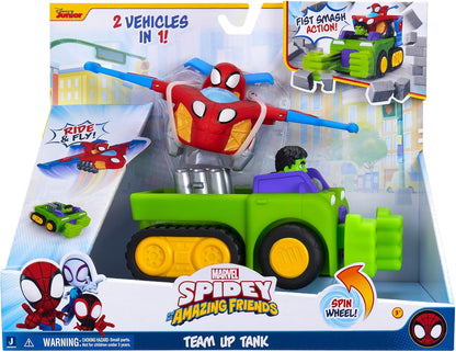 SPIDEY AND HIS AMAZING FRIENDS MARVEL Team Up Tank - Combining 6-Inch Hulk Smash Tank and 4-Inch Spidey Glider Jet
