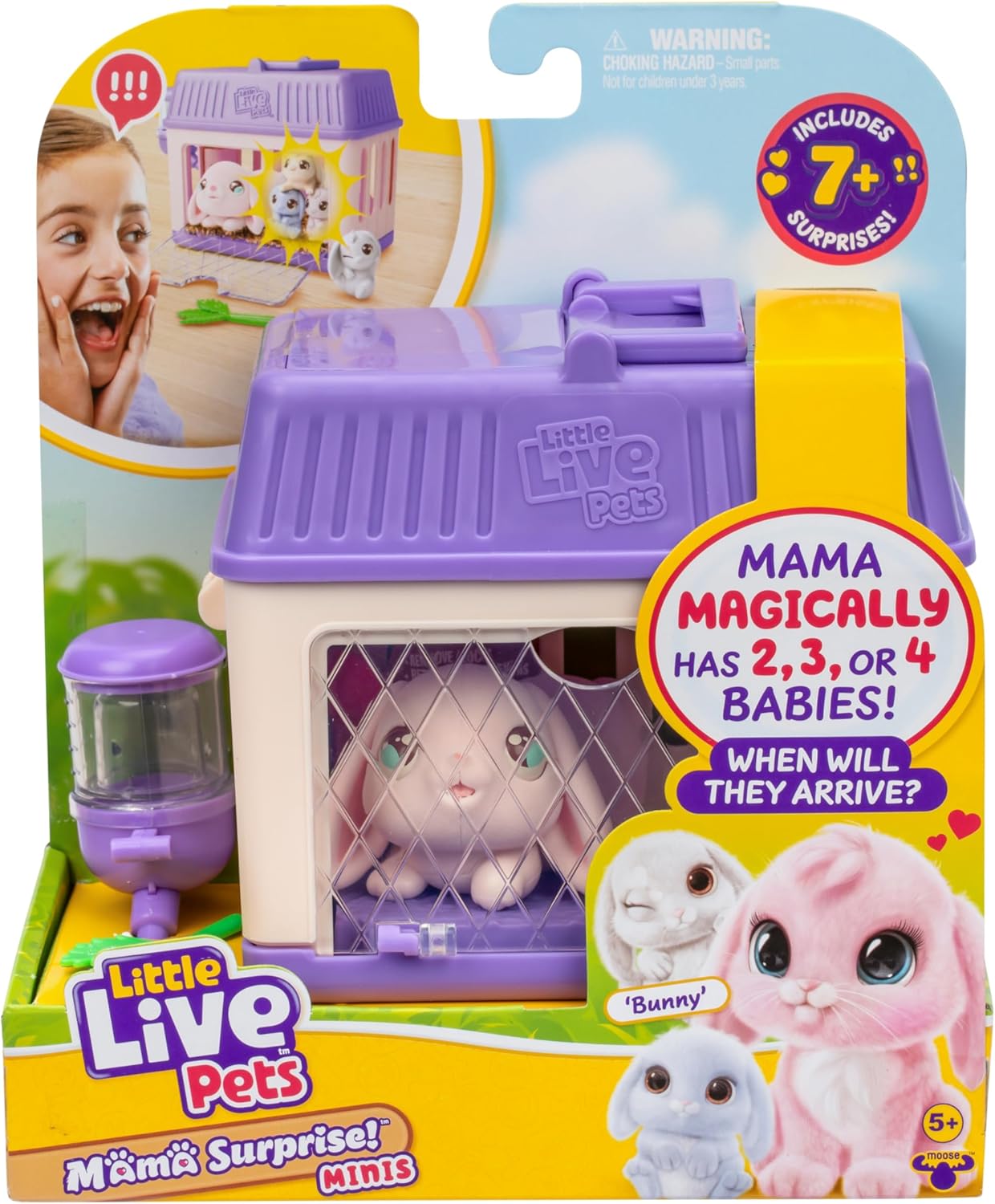 Little Live Pets Mama Surprise Minis Bunny Toy, zorg voor je Mama Bunny in hun hok om 2, 3 of 4 mini-baby's te onthullen
