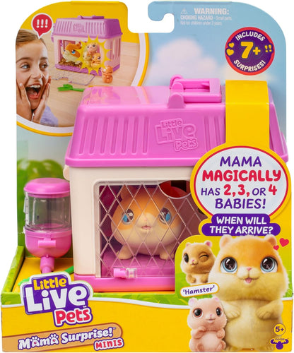 MR BEAST LAB Little Live Pets - Mama Surprise Minis Hamster, zorg voor je hamster- of haasjes-mama in haar stal en hete 2, 3 of 4 mini-baby's