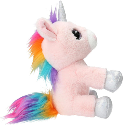 Depesche 12278 Ylvi - Knuffel eenhoorn in roze, met regenboog manen, ca. 21 cm hoge knuffel met glitter en zilveren accenten