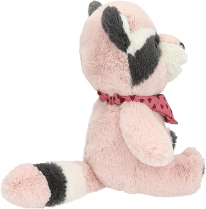 Depesche 13431 Snukis - knuffel wasbeer in roze-grijs, met spitse oren, ca. 18 cm hoog knuffel met roze hartjessjaaltje
