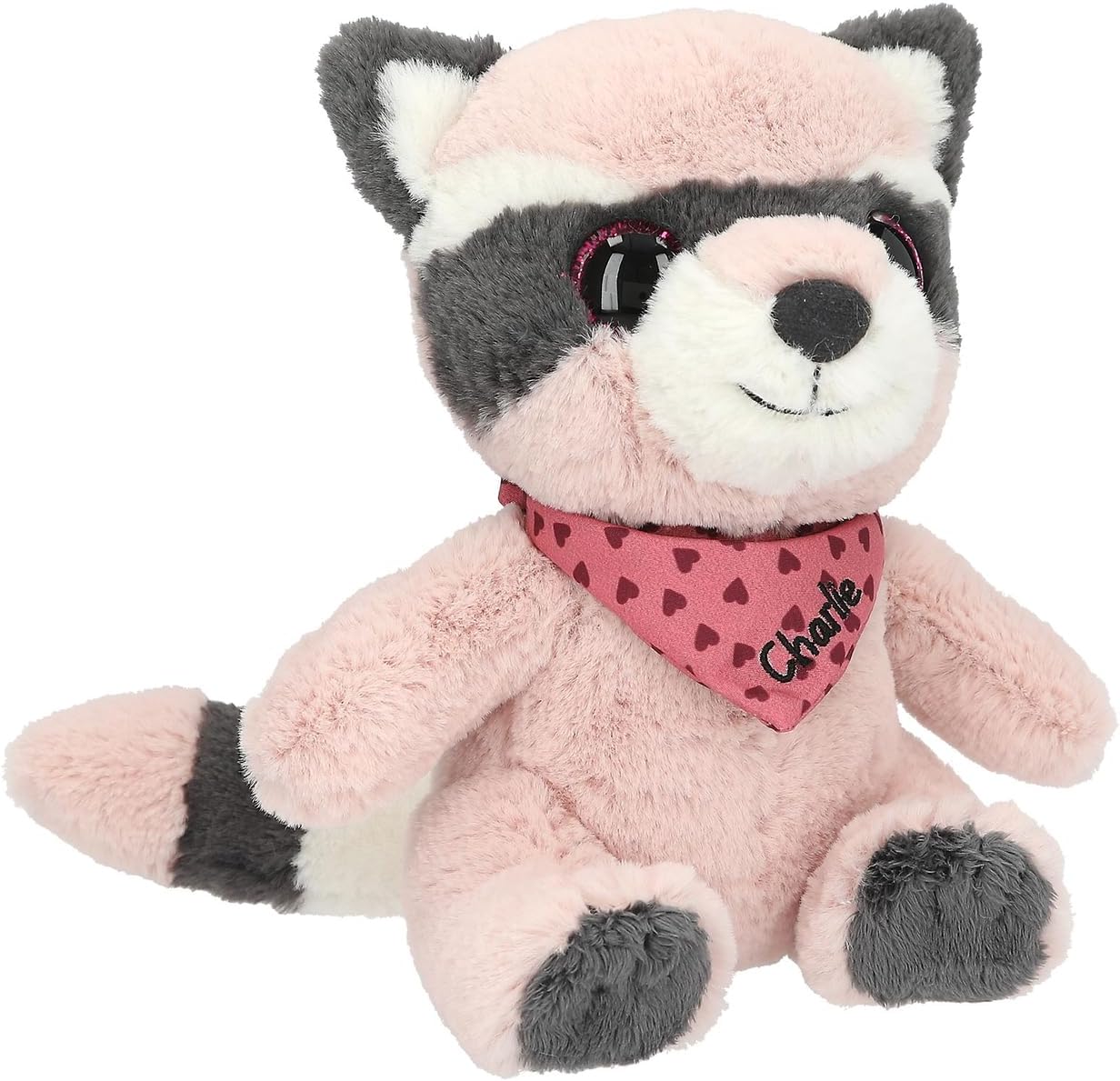Depesche 13431 Snukis - knuffel wasbeer in roze-grijs, met spitse oren, ca. 18 cm hoog knuffel met roze hartjessjaaltje