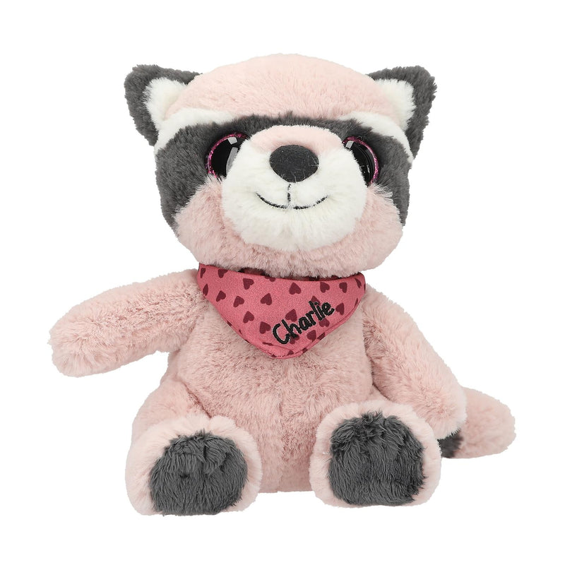 Depesche 13431 Snukis - knuffel wasbeer in roze-grijs, met spitse oren, ca. 18 cm hoog knuffel met roze hartjessjaaltje