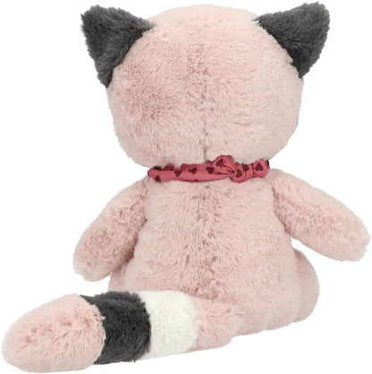 Depesche 13431 Snukis - knuffel wasbeer in roze-grijs, met spitse oren, ca. 18 cm hoog knuffel met roze hartjessjaaltje