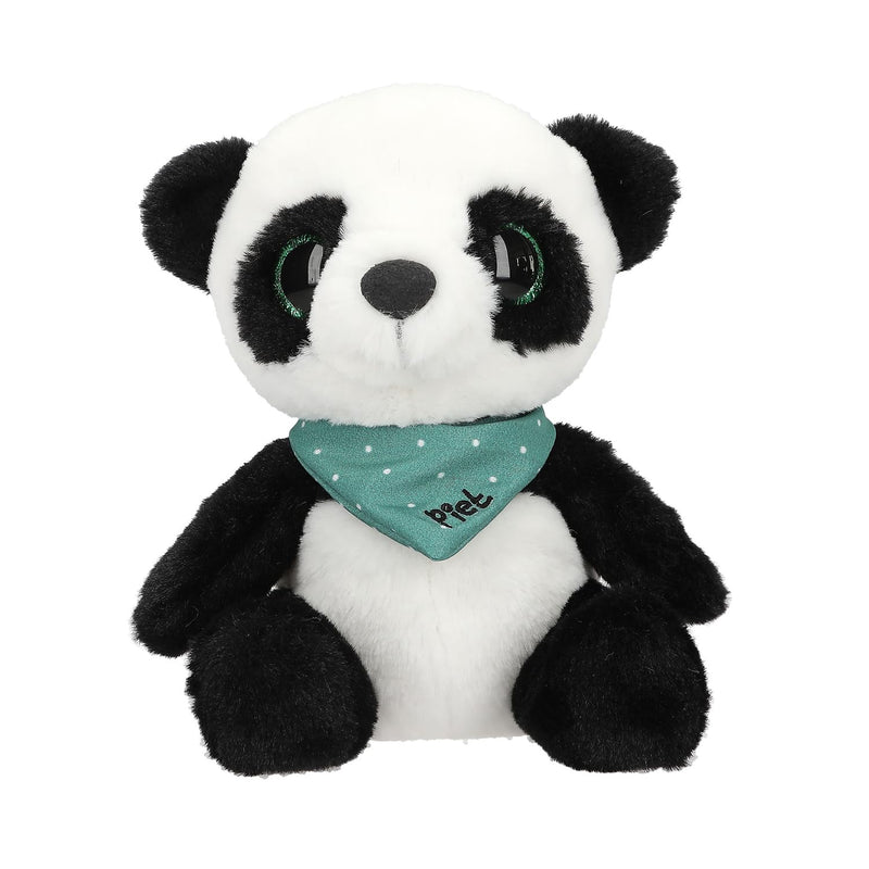 Depesche 13432 Snukis - knuffel Panda Piet, in zwart-wit, met glinsterende ogen en ronde oren, ca. 18 cm hoog knuffel met sjaaltje
