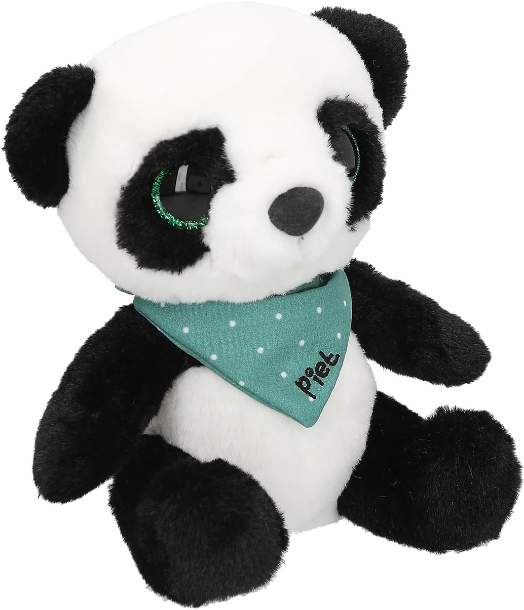 Depesche 13432 Snukis - knuffel Panda Piet, in zwart-wit, met glinsterende ogen en ronde oren, ca. 18 cm hoog knuffel met sjaaltje