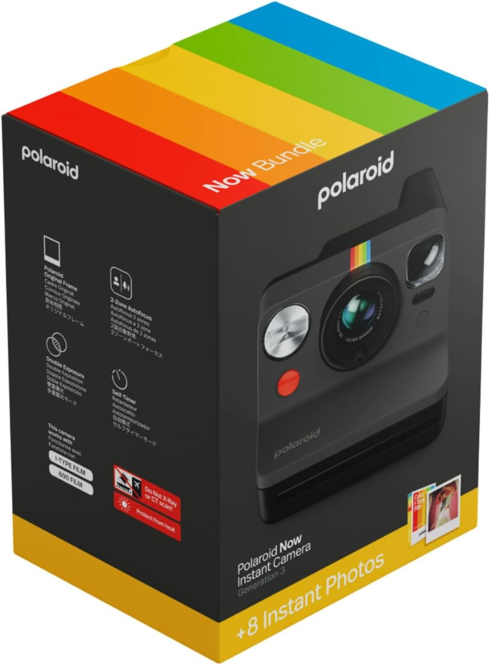 Polaroid Now Gen 3 Instant Camera, Black + Color Film Bundle (8 photos)