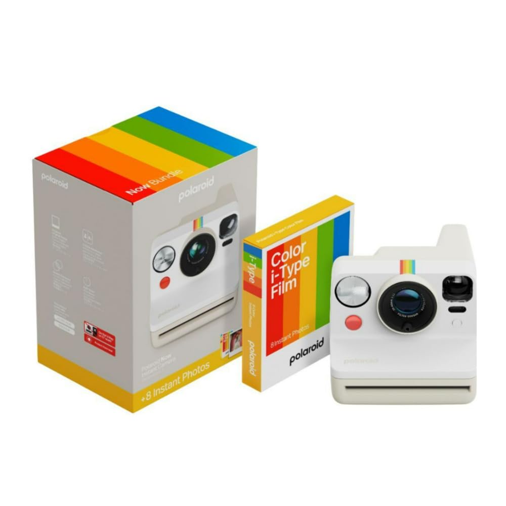 Polaroid Now Generation 3 Analog Instant Camera with Two-Lens Autofocus System (White) and Color Film Bundle (8 Photos