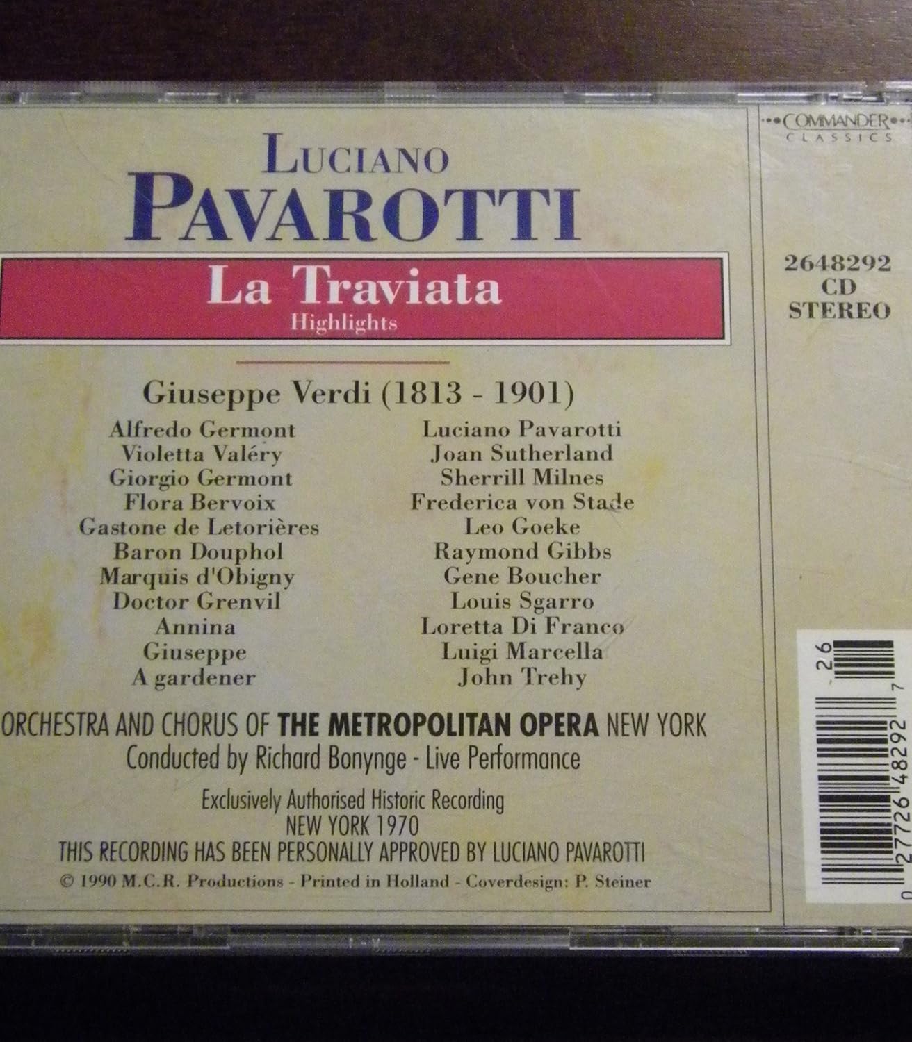 Highlights: Luciano Pavarotti Verdi La Traviata (Orchestra and Chorus of the Metropolitan Opera New York, Conducted By Richard Bonynge)