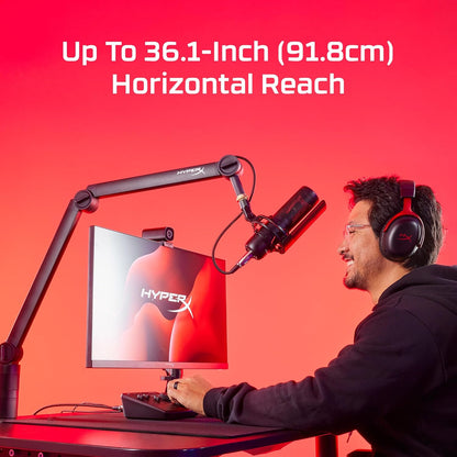 HyperX Caster, Braccio di Supporto per Microfono e Camera da 0,2 kg a 1 kg con Attacco Filettato da 1/4", 3/8" o 5/8", Rotazione a 360°, Cavi Nascondibili al suo Interno, Nero