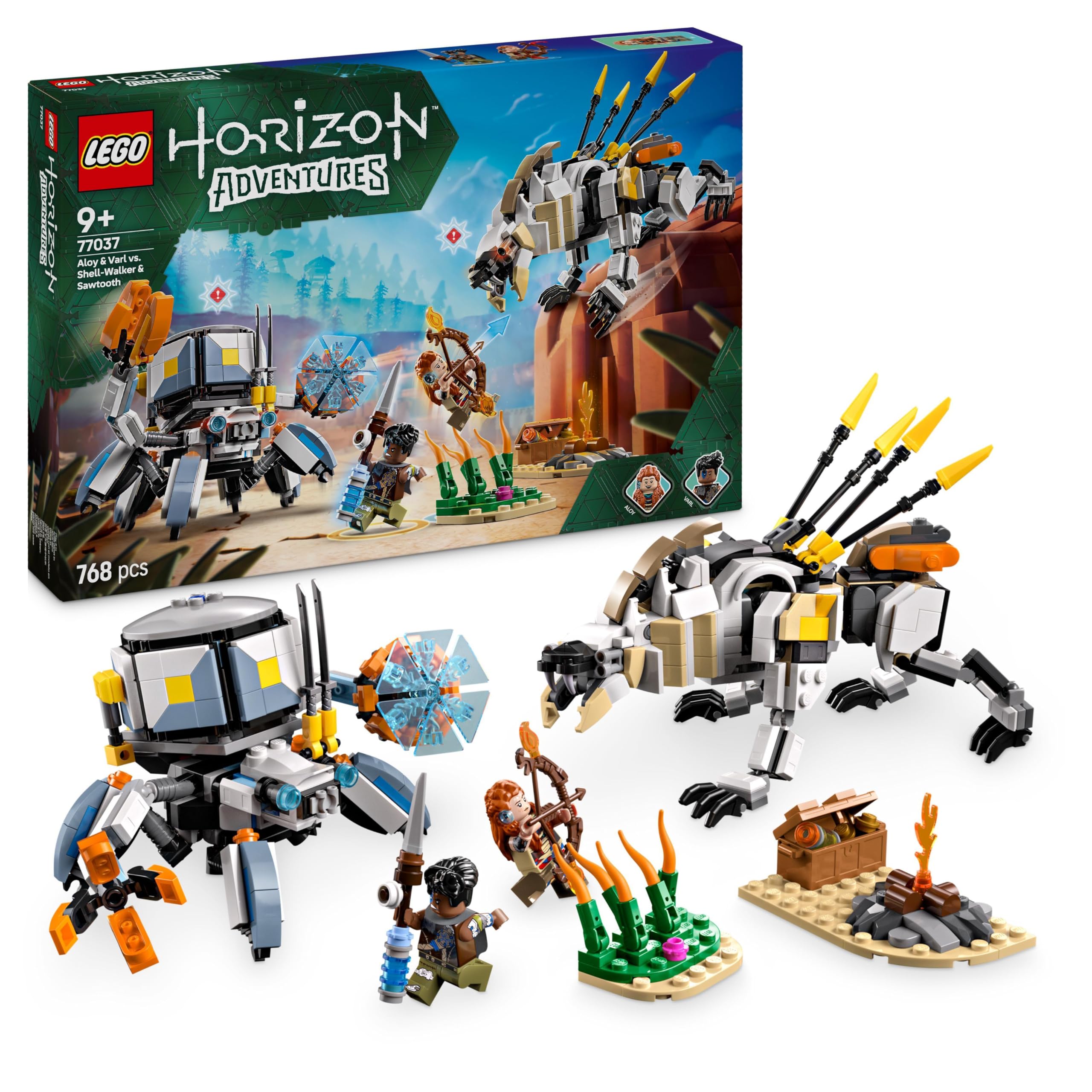 LEGO Horizon Adventures Aloy e Varl Contro Arcapode e Secodonte, Gioco d'Avventura per Bambini e Bambine da 9 Anni dal Videogioco con 2 Modellini da Costruire di Robot Giocattolo, Idea Regalo 77037