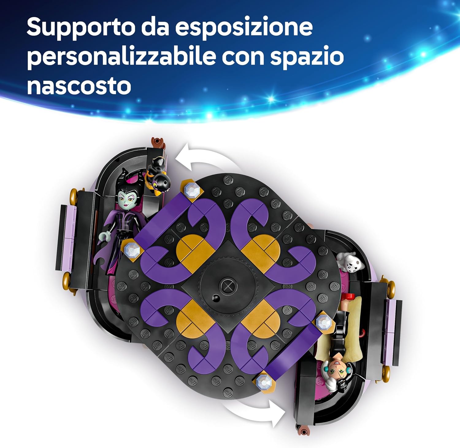 LEGO | Disney Abiti di Malefica e Crudelia De Mon - Giochi Fantasy per Bambine e Bambini da 9 Anni con Espositore Personalizzabile, 2 Mini Bamboline e 2 Animali - Regalo di Compleanno per i Fan 43262