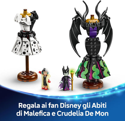 LEGO | Disney Abiti di Malefica e Crudelia De Mon - Giochi Fantasy per Bambine e Bambini da 9 Anni con Espositore Personalizzabile, 2 Mini Bamboline e 2 Animali - Regalo di Compleanno per i Fan 43262