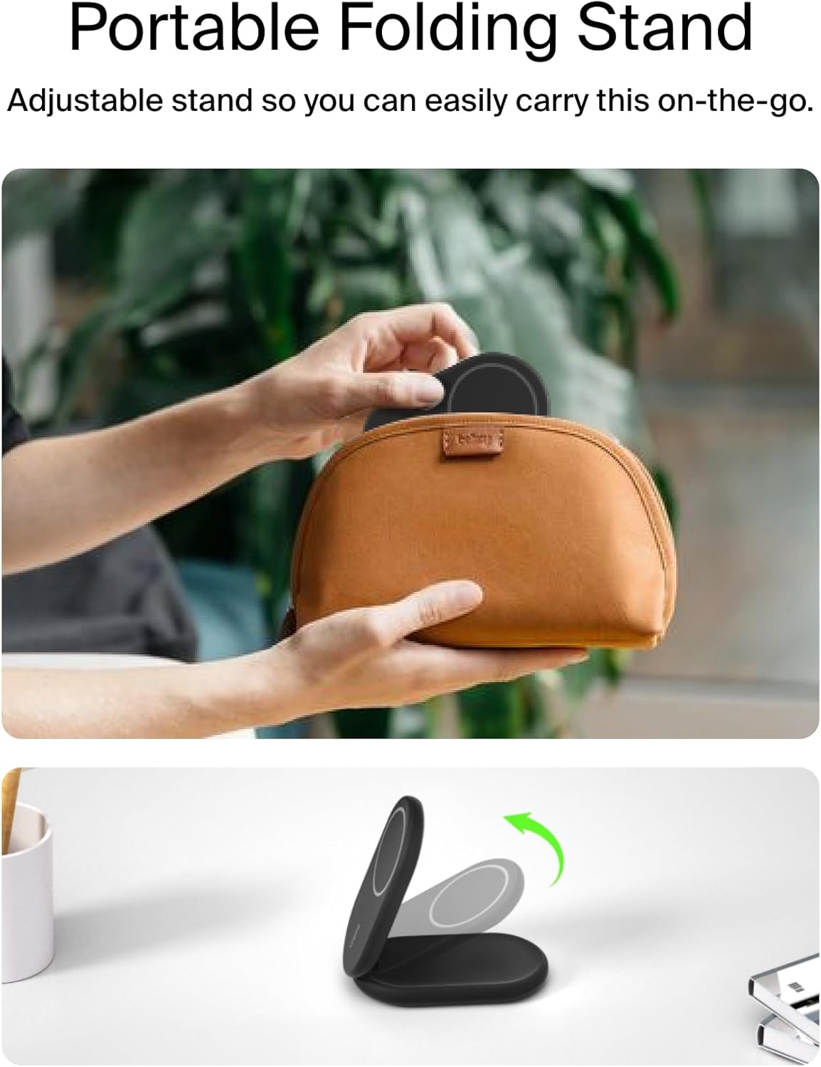 Belkin BoostCharge 2-in-1 magnetic foldable Qi2 charger 15W, MagSafe compatible wireless charger, fast charger for iPhone 16, 15, 14, 13, 12, charging station with non-slip base, PSU Included - Black