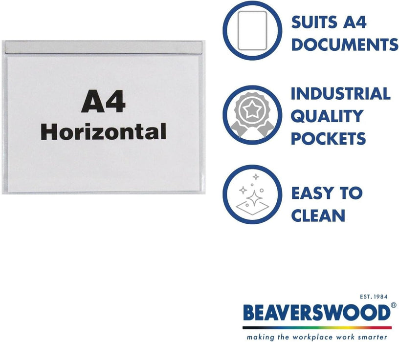 Beaverswood Strength Clear Magnetic Document Pocket ID, Magnetic Document Holder, Magnetic Display Board - 310mm x 215mm, A4 Horizontal, Pack of 10
