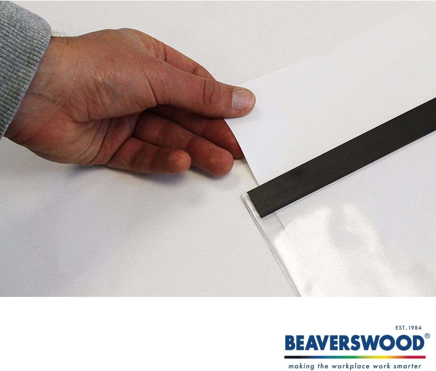 Beaverswood Strength Clear Magnetic Document Pocket ID, Magnetic Document Holder, Magnetic Display Board - 310mm x 215mm, A4 Horizontal, Pack of 10
